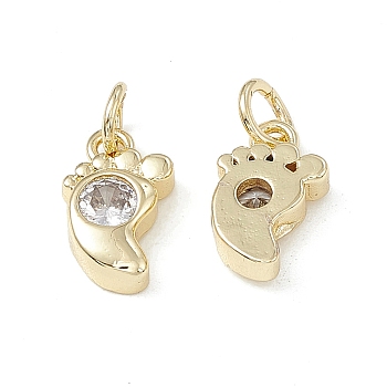 Brass Glass Charms, with Jump Ring, Footprint, Real 18K Gold Plated, 12x7.5x3mm, Hole: 3.4mm, Jump Ring: 5x0.8mm, Inner Diameter: 3.4mm