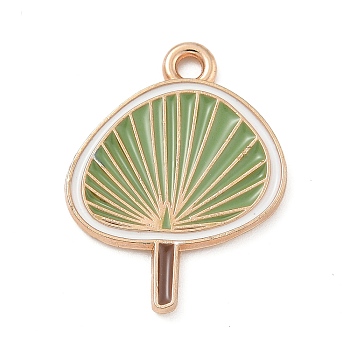 Alloy Enamel Pendants, Light Gold, Cadmium Free & Lead Free, Fan Charm, Dark Sea Green, 20x15x1.5mm, Hole: 1.5mm