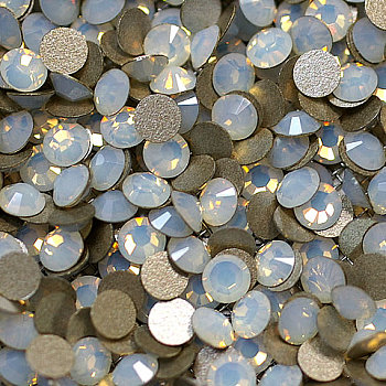 Glass Flat Back Rhinestone, Grade A, Back Plated, Faceted, Half Round, White Opalite, 3~3.2mm, about 1440pcs/bag