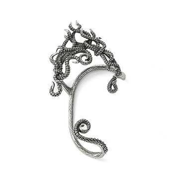 316 Surgical Stainless Steel Cuff Earrings, Octopus, Right, Antique Silver, 82x43mm