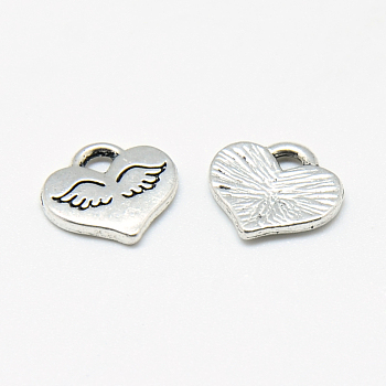 Tibetan Style Alloy Charms, Heart with Wing, Cadmium Free & Lead Free, Antique Silver, 9.5x10x1.5mm, Hole: 1.5mm