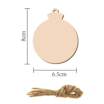 10Pcs Flat Round Unfinished Wood Cutouts Ornaments, with Hemp Rope, for Blank Crafts DIY Christmas Party Hanging Decoration Supplies, Bisque, 8x6.5cm