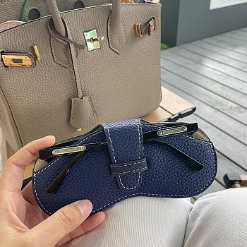 PU Leather Glasses Case, for Eyeglass, Sun Glasses Protector, Blue, Fold: 87x175x8mm, Unfold: 163x175x8mm