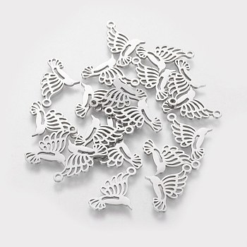 201 Stainless Steel Pendants, Hummingbird, Stainless Steel Color, 18.5x13x1mm, Hole: 1.5mm
