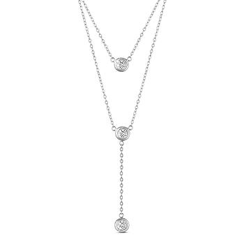SHEGRACE 925 Sterling Silver Tiered Necklaces, with Grade AAA Cubic Zirconia and Cable Chains, Platinum, 16.54 inch(42cm)