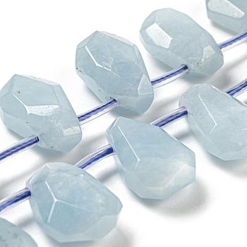 Natural Aquamarine Beads Strands, Faceted, Teardrop, Top Drilled, 10~18x8~13x3~7mm, Hole: 1mm, about 27pcs/strand, 15.79''~15.98''(40.1~40.6cm)