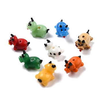 Handmade Lampwork Beads, Cartoon Style, Cattle, Mixed Color, 19~21x12~15x13.5~17mm, Hole: 2mm