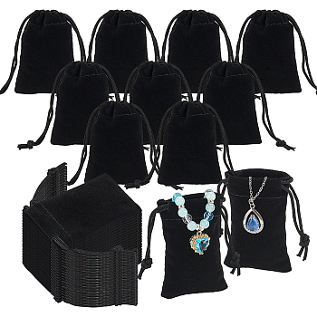 60Pcs Rectangle Velvet Drawstring Pouches, Candy Gift Bags Christmas Party Wedding Favors Bags, Black, 7x5cm