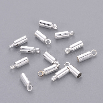 Brass Cord End, Nickel Free, Silver Color Plated, 8x2.8mm, 2.1mm inner diameter, Hole: 1.5mm(X-KK-H731-S-NF)