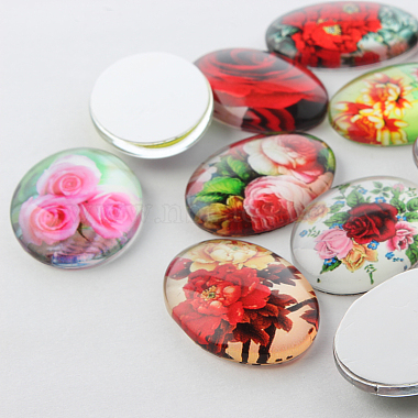 Multi-Color Flower Theme Ornaments Glass Oval Flatback Cabochons(X-GGLA-A003-13x18-NN)-3