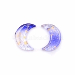 Glass Pendants, with Glitter Powder, Crescent Moon Charms, Blue, 16x11.5x3.2mm, Hole: 1.2mm(GLAA-CJC0009-01B)