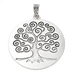 Tibetan Style Alloy Big Pendants, Flat Round with Tree of Life Charms, Antique Silver, 76x66x2mm, Hole: 12x5mm(AL-CBACA42-11AS)