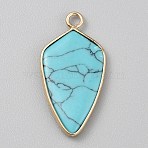 Synthetic Turquoise Pendants, Brass Shield Charms, Golden, 28.5x15.5x3mm, Hole: 2.2mm(G-WH0035-19C)