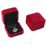 Square Velvet Jewelry Boxes for Pendant, with Black Inside, FireBrick, 7x7x4cm(CON-WH20013-03A)