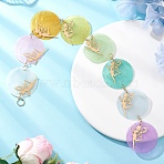 Flat Round Natural Capiz Shell Hanging Suncatchers, with Stainless Steel Filigree Elf Pendants and Split Rings, Colorful, 482mm(HJEW-JM04659)