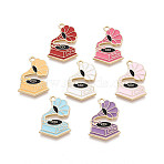 Alloy Enamel Pendants, Gramophone Charms, Golden, Cadmium Free & Nickel Free & Lead Free, Mixed Color, 24x17x2mm, Hole: 1.8mm(ENAM-T024-28M-G)