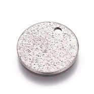 304 Stainless Steel Textured Pendants, Flat Round, Stainless Steel Color, 12x1mm, Hole: 1.4mm(X-STAS-I098-01-12mm-P)