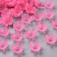 Frosted Acrylic Bead Caps, 6-Petal, Flower, Hot Pink, 14x6mm, Hole: 2mm, about 1660pcs/500g(MACR-S371-07A-704)