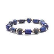 Natural Lapis Lazuli Column & Round Stretch Bracelet for Women, Inner Diameter: 2 inch(5cm)(BJEW-JB09351-04)