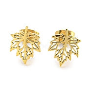 Hollow Out Maple Leaf 304 Stainless Steel Stud Earrings, Golden, 12x9.7mm(EJEW-G359-01G)