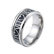 Two Tone 201 Stainless Steel Word Love Finger Ring for Women, Electrophoresis Black & Stainless Steel Color, Inner Diameter: 17mm(RJEW-N043-14P)