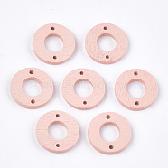 Painted Poplar Wood Links, Donut, Pink, 18x2.5mm, Hole: 1.6mm(WOOD-T021-01H)