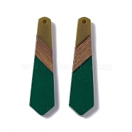 Opaque Resin & Walnut Wood Pendants, Hexagon Charms, Dark Green, 49x12x3mm, Hole: 2mm(RESI-M027-10A)