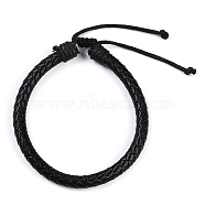 Adjustable Leather Cord Braided Bracelets, with Nylon Thread Cord, Burlap Paking Pouches Drawstring Bags, Black, 2 inch~2-7/8 inch(5.1~7.2cm), 6mm(BJEW-JB04439-01)