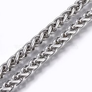 304 Stainless Steel Wheat Chains, Foxtail Chain, Unwelded, Stainless Steel Color, 7mm, Link: 10.5x7x2.5mm(STAS-P219-05-B)