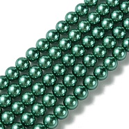 Eco-Friendly Dyed  Glass Pearl Round Bead Strands, Cotton Cord Threaded, Dark Cyan, 8mm, Hole: 0.7~1.1mm, about 52pcs/strand, 15 inch(HY-A002-8mm-RB118)