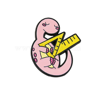 Dinosaur with Ruler Enamel Pin, Alloy Brooch for Backpack Clothes, Misty Rose, 28x23mm(WG23706-10)