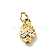 Rack Plating Brass with Cubic Zirconia Pendants, Long-Lasting Plated, Lead Free & Cadmium Free, Skull Charms, with Jump Ring, Real 18K Gold Plated, 11x7x2.5mm, Hole: 3mm(KK-Z086-02G)