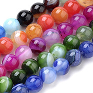 Natural Striped Agate/Banded Agate Beads Strands, Dyed, Round, Mixed Color, 8mm, Hole: 1mm, about 47pcs/strand, 14.96 inch(38cm)(G-S259-04-8mm)