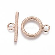 Ion Plating(IP) 304 Stainless Steel Toggle Clasps, for DIY Jewelry Making, Textured, Ring, Rose Gold, Bar: 7x20x2mm, Hole: 3mm, Ring: 19x14x2mm, Hole: 3mm(STAS-P248-03RG)