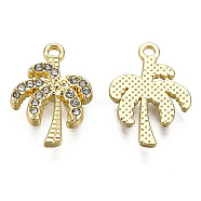 Rack Plating Alloy Charms, with Crystal Rhinestone, Cadmium Free & Nickel Free & Lead Free, Coconut Tree, Light Gold, 18.5x13x2mm, Hole: 1.4mm(PALLOY-N155-193)