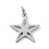 Non-Tarnish 304 Stainless Steel Pendants, with Jump Rings, Laser Cut, Star Charm, Stainless Steel Color, 15x14.5x1mm, Hole: 3mm(STAS-C097-67P)