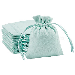 12Pcs Velvet Cloth Drawstring Bags, Jewelry Bags, Christmas Party Wedding Candy Gift Bags, Rectangle, Aquamarine, 10x8cm(TP-DR0001-01B-03)