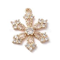 Brass Micro Pave Cubic Zirconia Pendants, with Glass, Snowflake, Golden, 24x19x3mm, Hole: 1.4mm(KK-C062-086G)