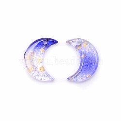 Glass Pendants, with Glitter Powder, Crescent Moon Charms, Blue, 16x11.5x3.2mm, Hole: 1.2mm(GLAA-CJC0009-01B)