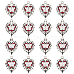 24Pcs Alloy Enamel Pendants, with Rhinestone, Heart with Butterfly Charm, Antique Silver, 33.5x26x3mm, Hole: 2.8mm(ENAM-SC0007-74)