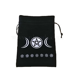 Velvet Jewelry Pouches, Drawstring Bags with Moon Pattern, Black, 18x13cm(MOST-PW0001-140B)