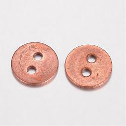 Brass Buttons, 2-Hole, Flat Round, Red Copper, 13x1mm, Hole: 1mm(KK-D522-10R)
