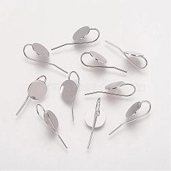 Platinum Plated Brass Earring Hooks fit Cameo Cabochons, 24x10x0.5mm, Tray: 10mm, Pin: 0.5mm(X-KK-A093-P)