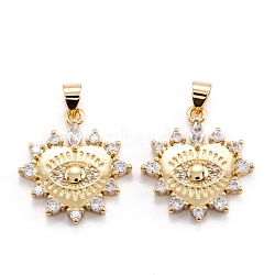 Brass Micro Pave Clear Cubic Zirconia Beads Pendants, Cadmium Free & Lead Free, Long-Lasting Plated, Heart with Eye, Real 18K Gold Plated, 22.5x20x2.5mm, Hole: 3.2x4.7mm(ZIRC-M114-13G)