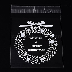 Rectangle OPP Cellophane Bags for Christmas, with Wreath Pattern, Clear, 14x9.9cm, Unilateral Thickness: 0.035mm, Inner Measure: 11x9.9cm, about 95~100pcs/bag(OPC-L001-34A)