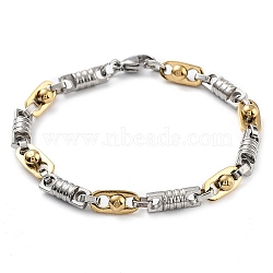 Vacuum Plating 304 Stainless Steel Oval Rectangle Link Chain Bracelet for Men Women, Golden & Stainless Steel Color, 8-7/8 inch(22.5cm)(BJEW-Z023-06P)