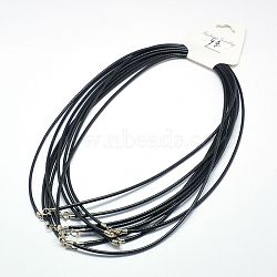 Waxed Cotton Cords, for Necklace Making, with 925 Sterling Silver Findings and Spring Ring Clasps, Black, 18 inch(45.8cm)(NCOR-E004-2B)