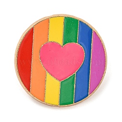 Rainbow Golden Enamel Pins, Alloy Brooch for Backpack Clothes, Flat Round, 27mm(JEWB-K008-03C-G)