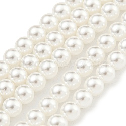 Glass Pearl Beads Strands, Round, White, 4mm, Hole: 0.5mm, about 100pcs/strand, 15.55''(39.5cm)(HY-G002-01B-01)