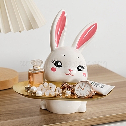 Ceramic Rabbit Tray Figurines, Entrance Jewelry Key Storage for Home Desktop Decoration, White, 175x90x171mm(PW-WG16126-01)